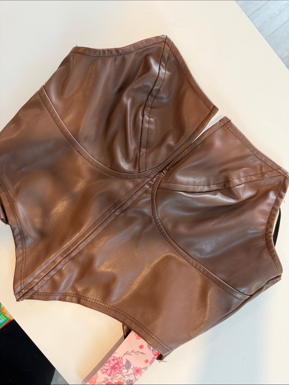 Faux Leather Brown Bustier Crop Top